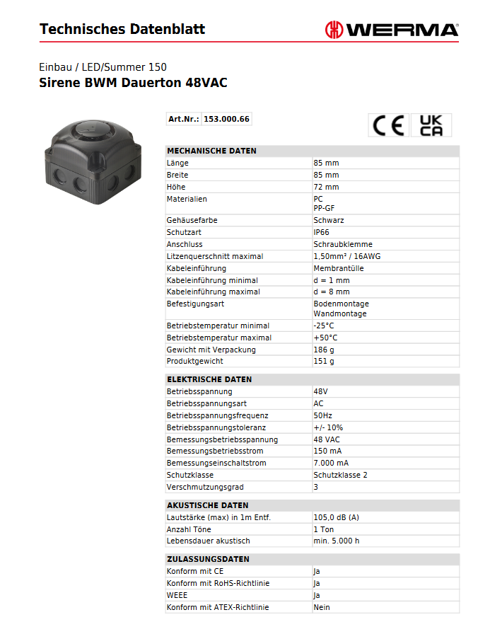Sirene BWM Dauerton 48VAC – Ansicht 3
