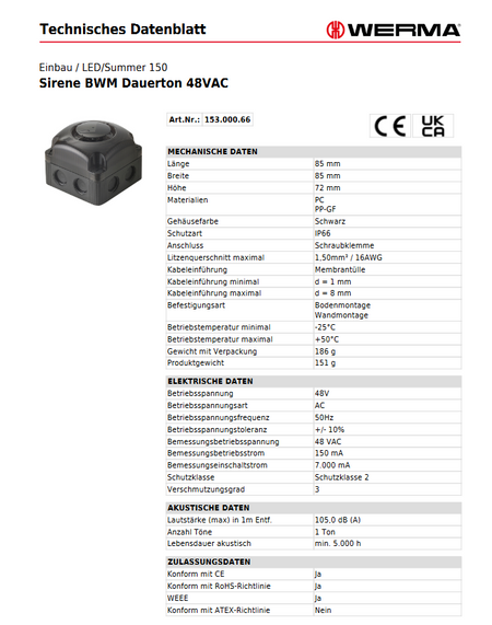Sirene BWM Dauerton 48VAC – Ansicht 3