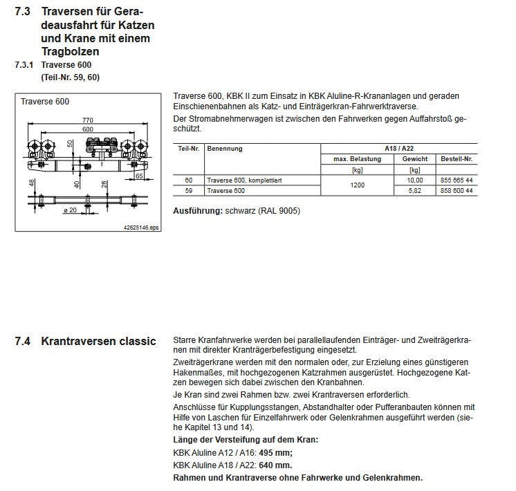Demag Traverse 600 (Solo) Aluline KBK-A18/A22_KBK II, 1200Kg Traglast – Ansicht 3