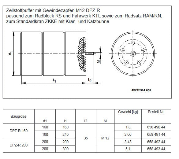Demag Puffer 200 X 166, M20 MU Gummi 71 A, Radblocksystem DRS, RS – Ansicht 3
