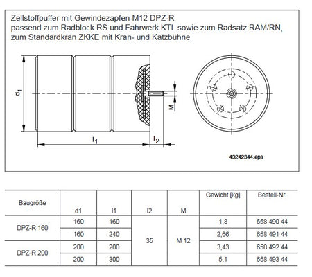 Demag Puffer 200 X 166, M20 MU Gummi 71 A, Radblocksystem DRS, RS – Ansicht 3