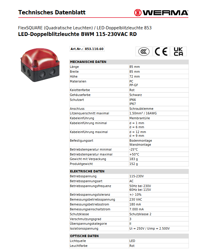 LED-Doppelblitzleuchte BWM 115-230VAC RD – Ansicht 3