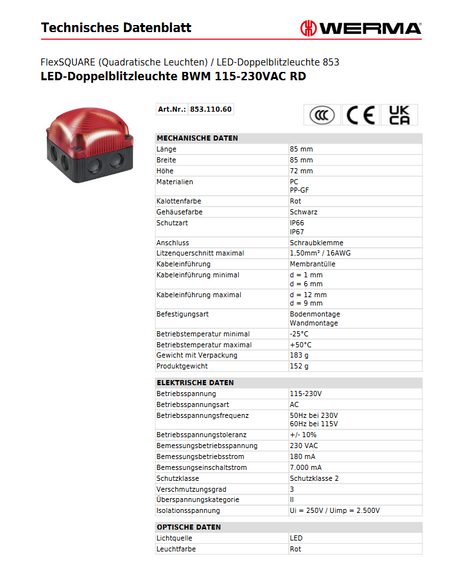 LED-Doppelblitzleuchte BWM 115-230VAC RD – Ansicht 3