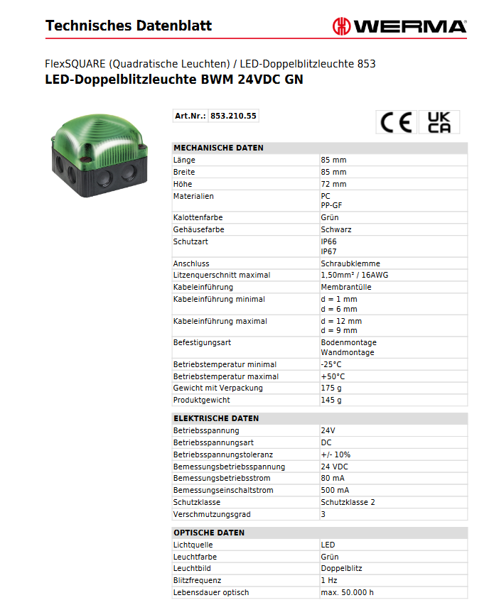 LED-Doppelblitzleuchte BWM 24VDC GN – Ansicht 3