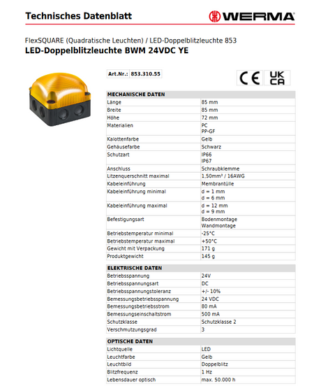 LED-Doppelblitzleuchte BWM 24VDC YE – Ansicht 3