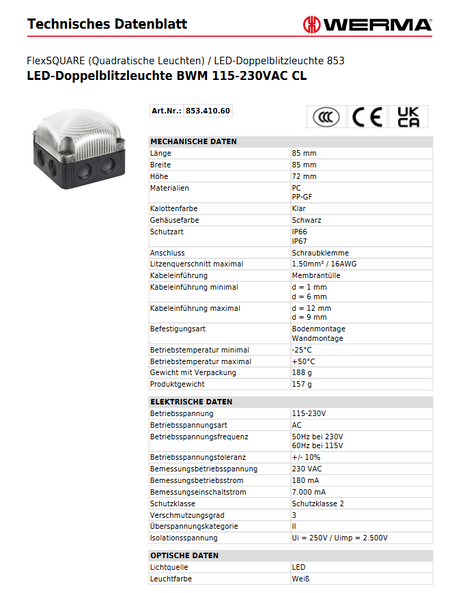 LED-Doppelblitzleuchte BWM 115-230VAC CL – Ansicht 3