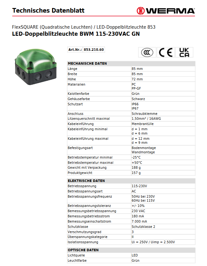 LED-Doppelblitzleuchte BWM 115-230VAC GN – Ansicht 3