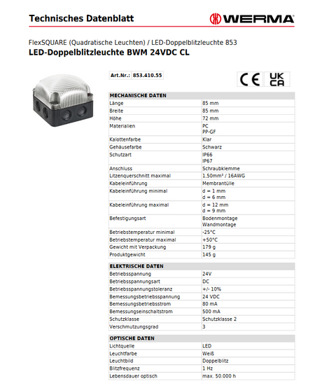 LED-Doppelblitzleuchte BWM 24VDC WH – Ansicht 3