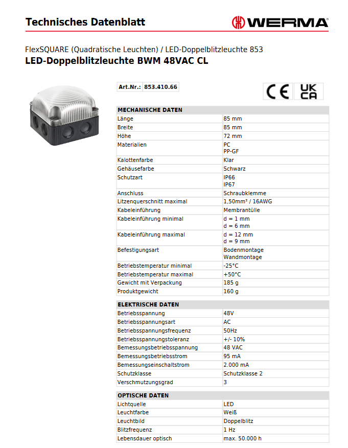 LED-Doppelblitzleuchte BWM 48VAC CL – Ansicht 3
