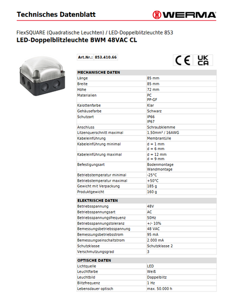 LED-Doppelblitzleuchte BWM 48VAC CL – Ansicht 3