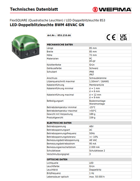 LED-Doppelblitzleuchte BWM 48VAC GN – Ansicht 3