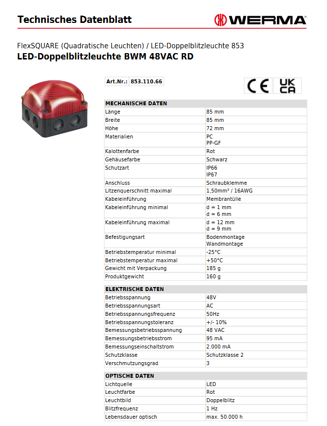 LED-Doppelblitzleuchte BWM 48VAC RD – Ansicht 3