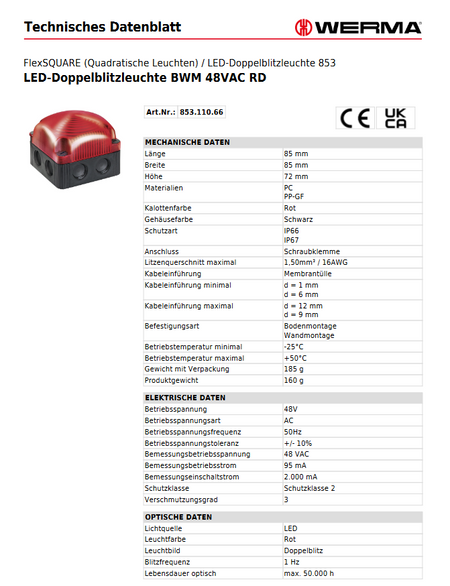 LED-Doppelblitzleuchte BWM 48VAC RD – Ansicht 3