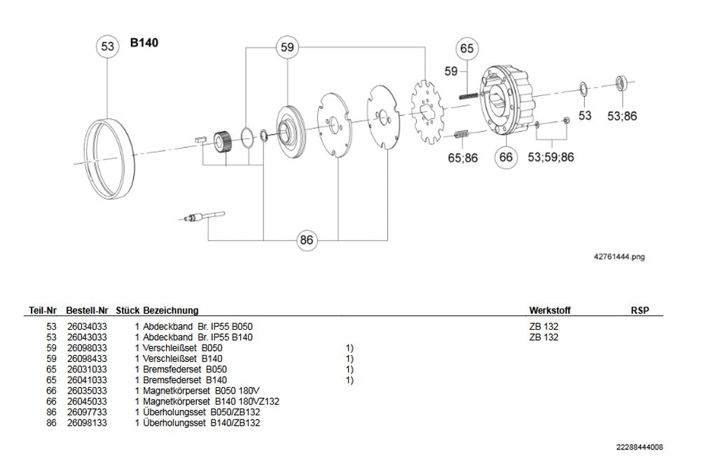Demag Verschleissset, SONDER: NOT-BELAG, Bremse B140- Z - 112, 132 – Ansicht 2