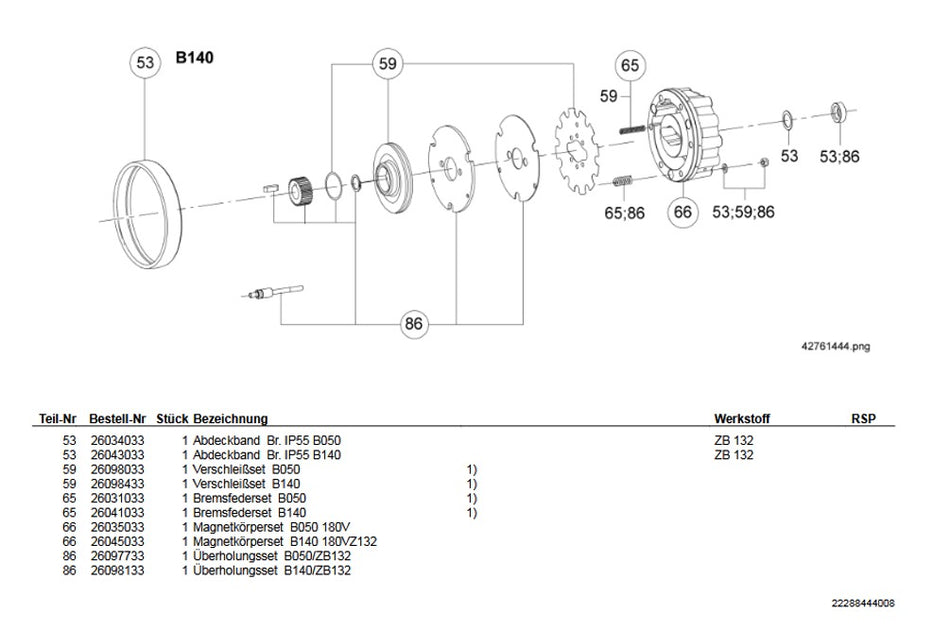 Demag Verschleissset, SONDER: NOT-BELAG, Bremse B140- Z - 112, 132 – Ansicht 2