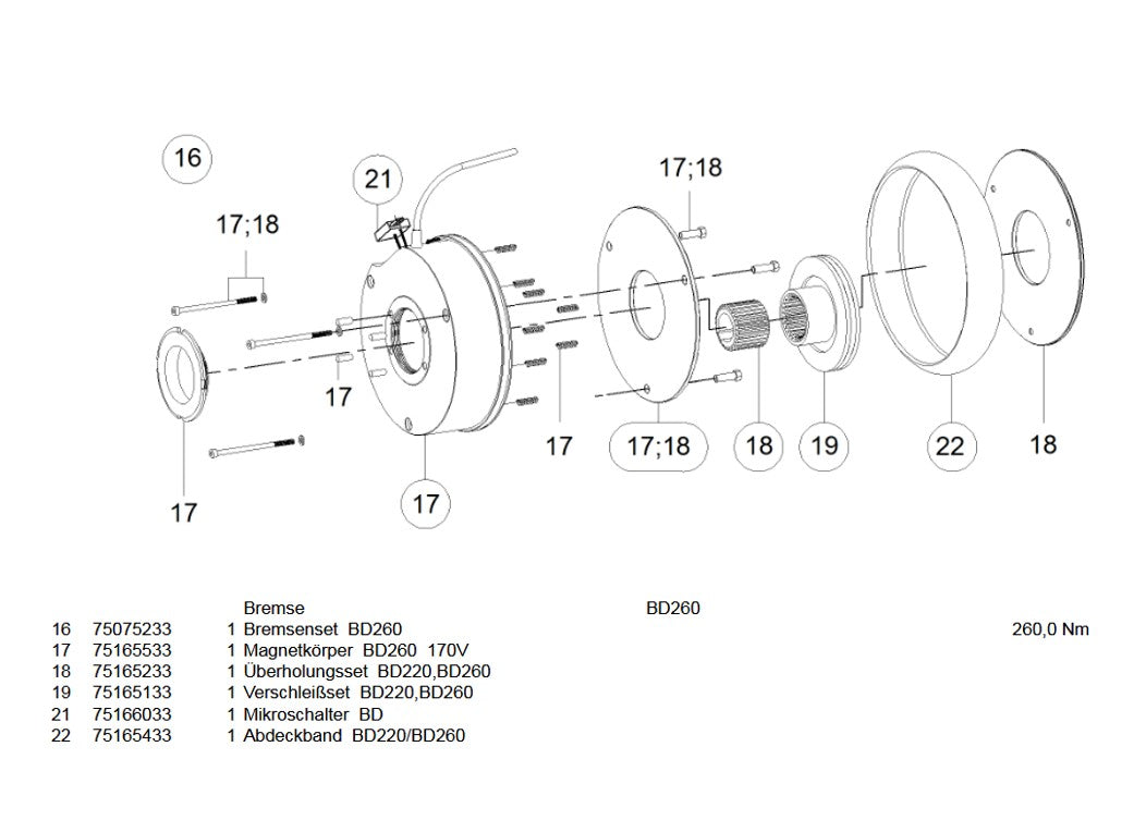 Demag Komplett Bremse BD260, 170V, 260Nm, Motor ZBV 112, ZBV 132, ZBV 160