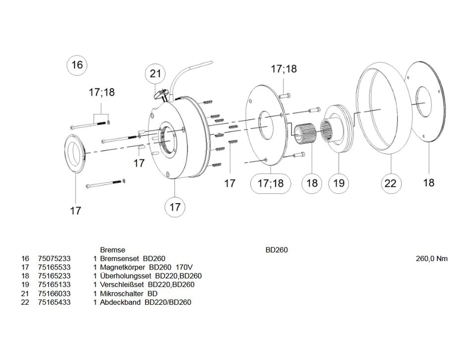 Demag Komplett Bremse BD260, 170V, 260Nm, Motor ZBV 112, ZBV 132, ZBV 160