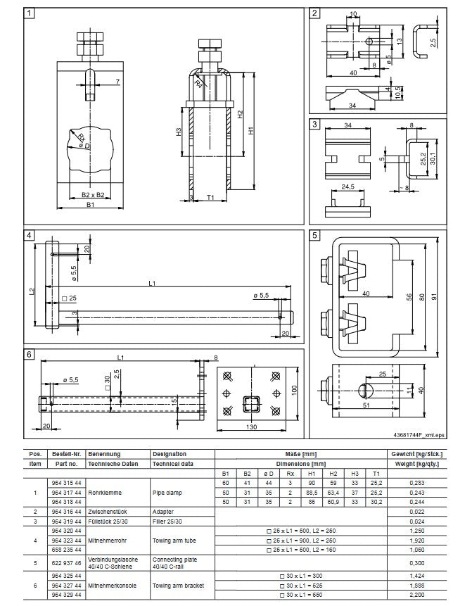 Demag, Rohrschelle, Mitnehmer, Verbinder Vierkant, Montagehalter, Anbau, Anbaumaterial – Ansicht 2