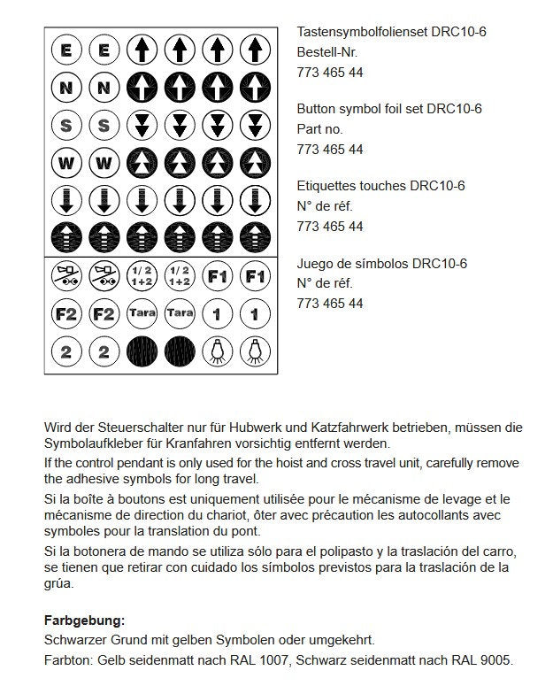 Demag Symbole für Sender DSC, DSE, DRC-10/-6, Tastensymbolfolienset, Symbolik – Ansicht 6