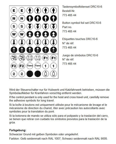 Demag Symbole für Sender DSC, DSE, DRC-10/-6, Tastensymbolfolienset, Symbolik – Ansicht 6