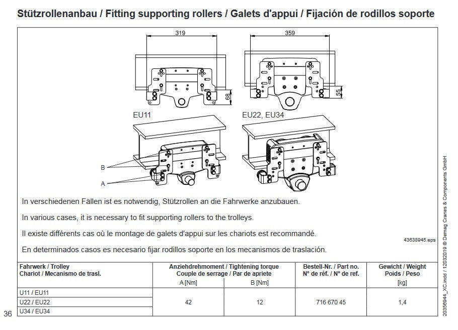 Demag Fahrwerkstützen für Kettenzug DC, Fahrwerksset Stützrollenanbau E/U 11-56 – Ansicht 3