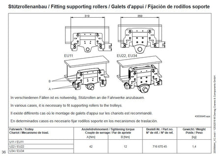 Demag Fahrwerkstützen für Kettenzug DC, Fahrwerksset Stützrollenanbau E/U 11-56 – Ansicht 3