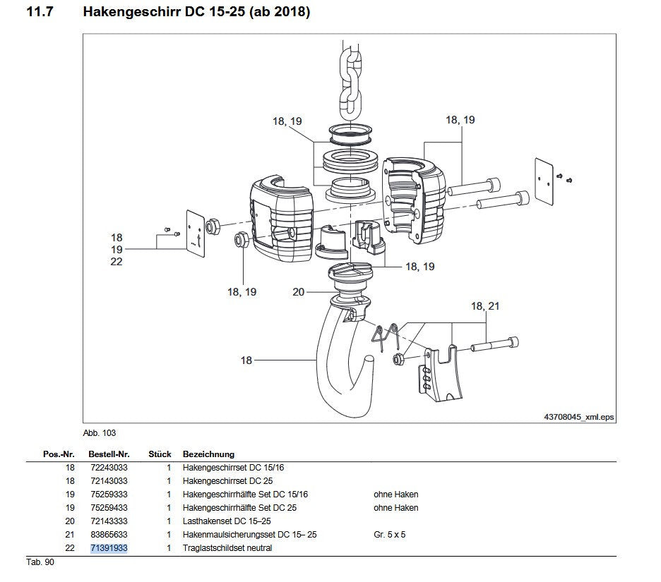 Demag Traglastschild neutral, Hakengeschirr DC 15-25 (ab 2018)