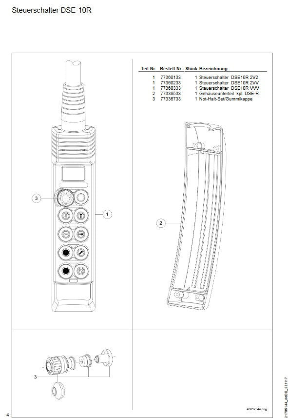 Demag Not-Halt-Set, Kappen, Tastergummis DSE / DSC Steuerschalter, Symbolik – Ansicht 2