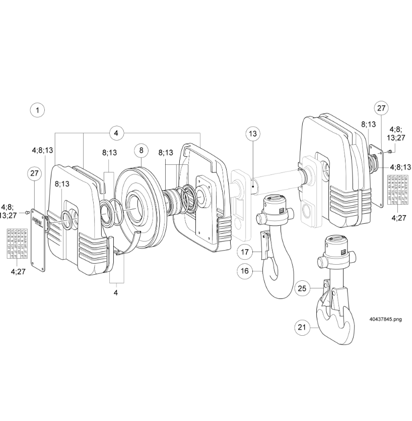 Demag DH1000 Lasthaken 4/1 kompl. UNTERFLASCHE 2-ROLLIG – Ansicht 2