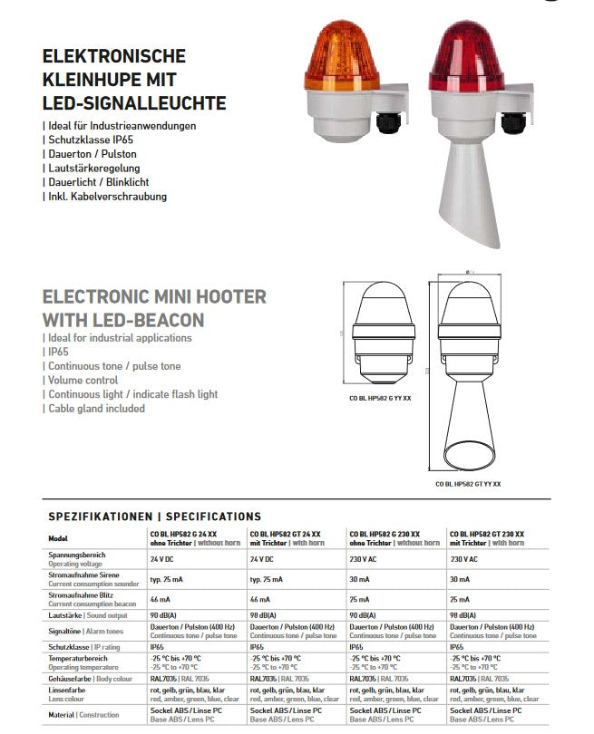 Kleinhupe mit LED-Signalleuchte ROT,230VAC – Ansicht 2